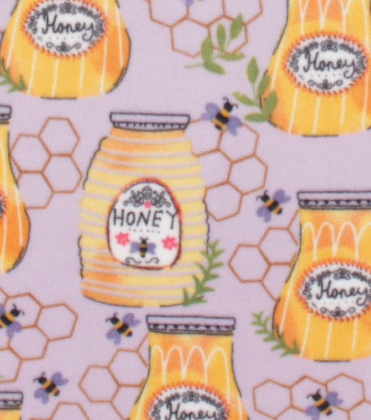 Yellow Honey Jars With Bees Anti Pill Plush Fleece Fabric