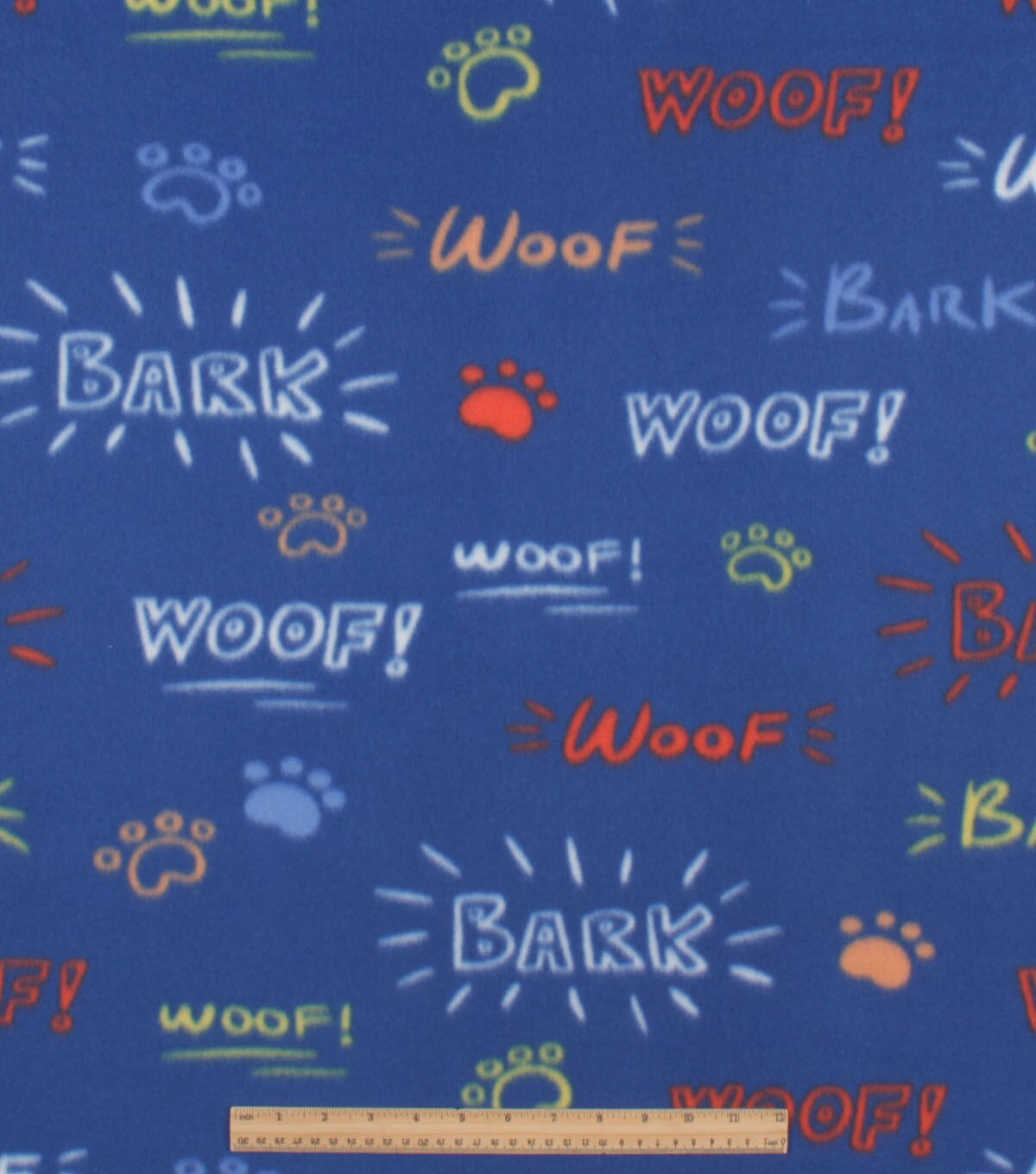 Bark Paw Prints on Blue Blizzard Fleece Fabric