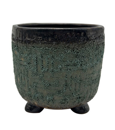 5 Teal Rough Stone Textured Ceramic Planter With Feet by Bloom Room
